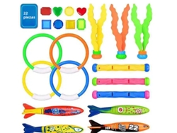 (22 Piezas) Juego De Juguetes De Buceo Para Búsqueda Del Tesoro En La Piscina, Que Incluye Pez Torpedo, Anillo De Agua Y Plantas.