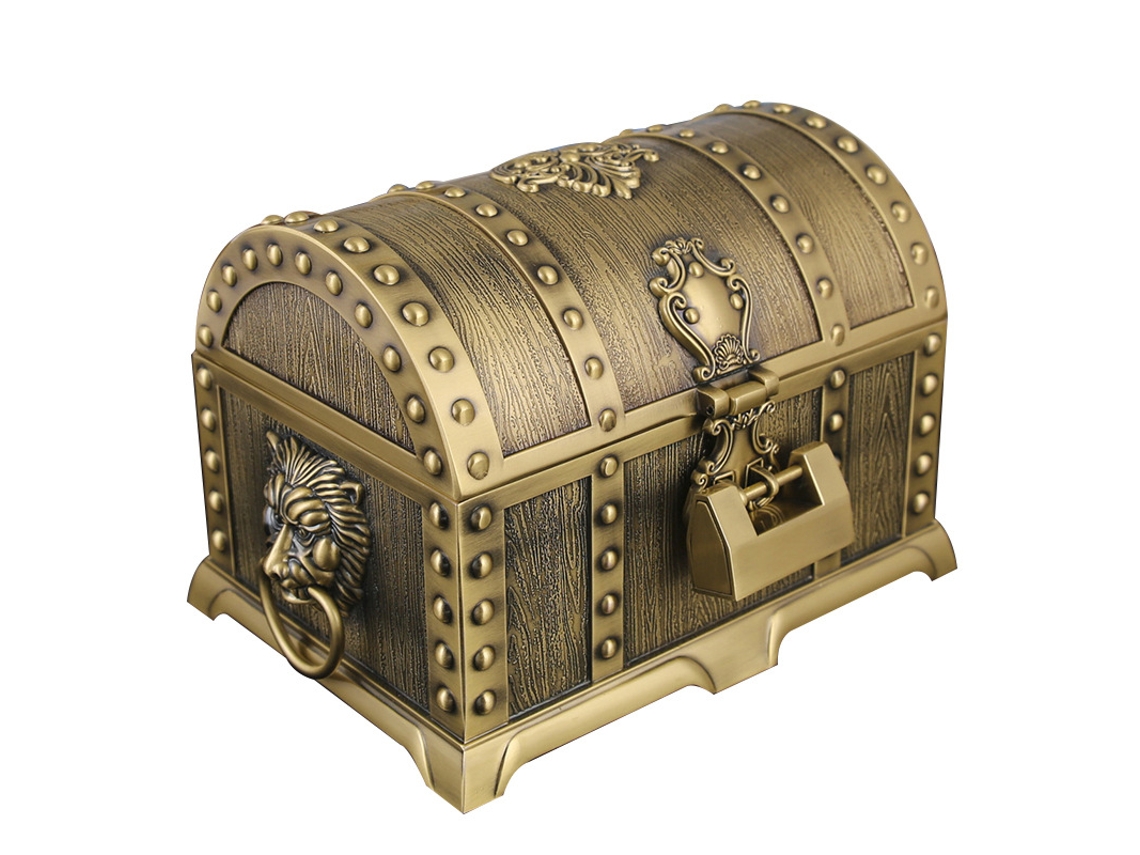 (qinggu) Caja De Almacenamiento De Joyas Clásica De Metal Extragrande Con Cerradura Y Doble Capa