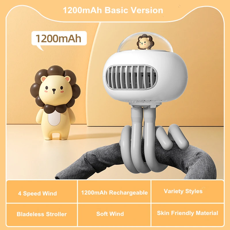 Ventilador De Refrigeración Para Cochecito De Bebé, Flexible, Recargable, Con Interfaz Usb, 1200 Mah (blanco), Con 4 Velocidades De Viento.