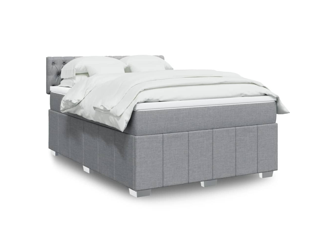 Cama Box Spring Con Colchón Tela Gris Claro 140x190 Cm