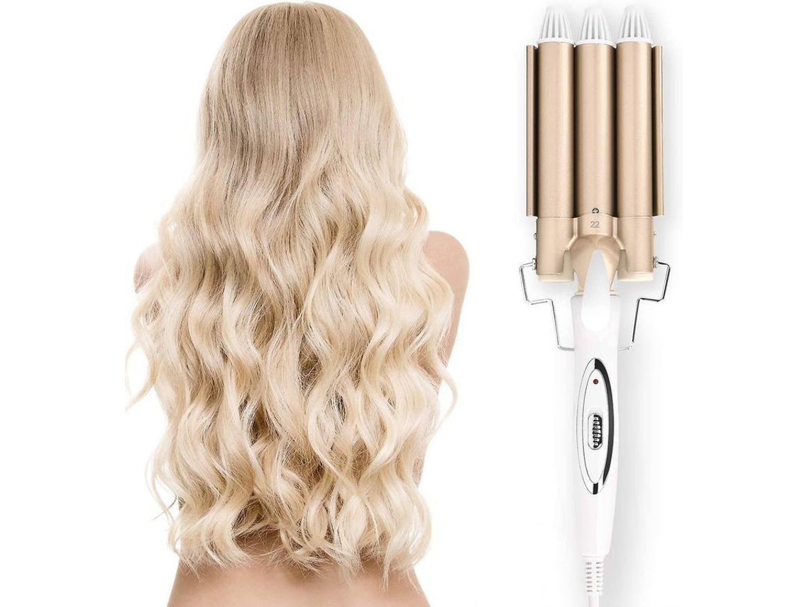 Peine De 3 Barriles Para Cabello Corto O Largo Con 2 Controles De Temperatura, 22 Mm