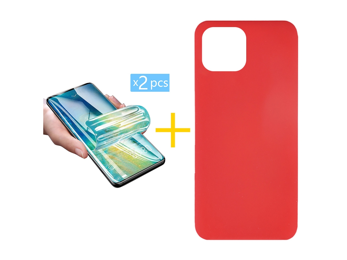 Pack 2 X Película de Vidrio Templado Hidrogel + Funda GANDY por Apple iPhone 16 Silicona Líquida Rojo
