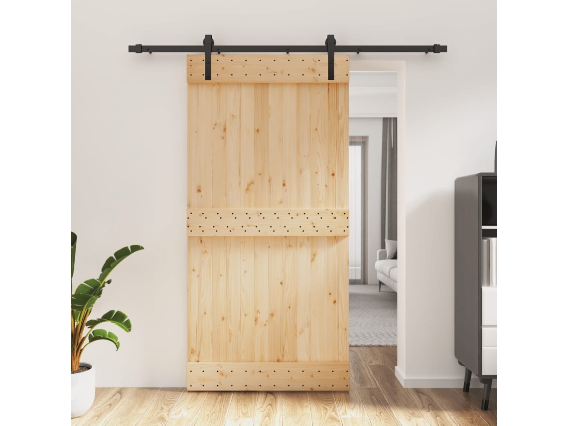 Puerta corredera con herrajes 100x210 cm Madera maciza de pino LOVELY HOME