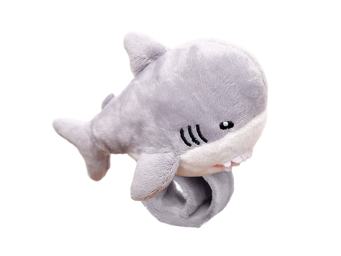 Peluche extra suave y tierno. Diseño de tiburón con mecanismo enrollable. 14 cm.