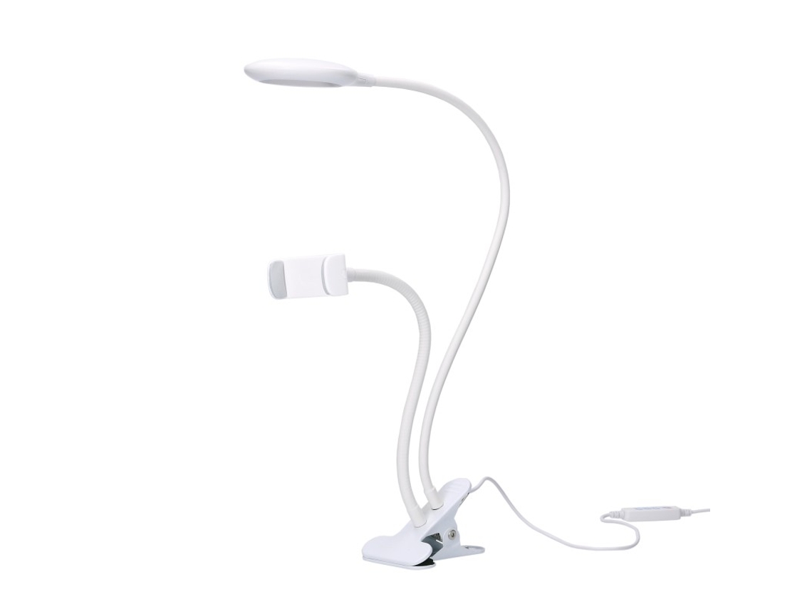 FORLIGHT Servi Flexo Portátil Led 4 W Con Pinza para Móvil Regulador de Tono e Intensidad Brazo Flexible Blanco