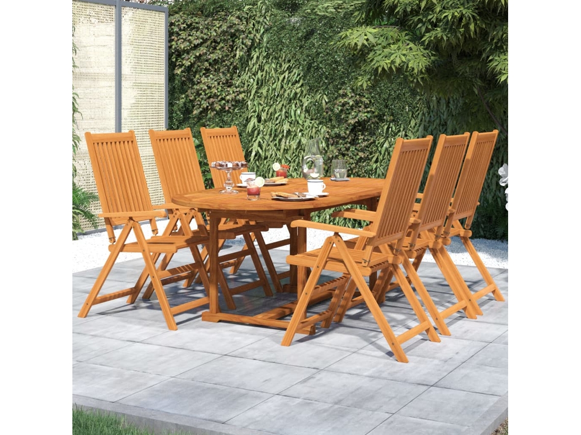 Juego de comedor de jardín de 7 piezas en madera maciza de acacia DKD Home Decor