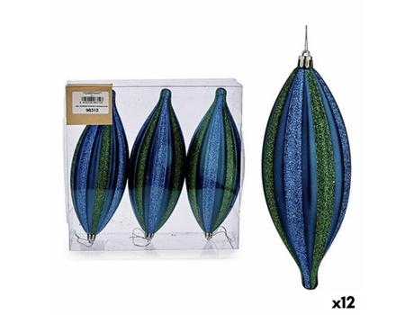 Set Adornos de Navidad Alargado Azul Verde PVC 8,5 x 3,5 x 19 cm (12 Unidades)