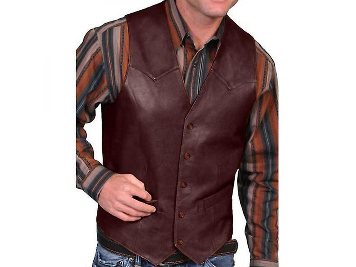 2026-chaleco Vaquero De Piel Falsa Para Hombre Talla Asiática Otoño Moda Tallas S-5xl 5xl Marrón Oscuro