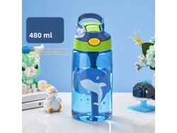Vaso infantil con pajita anticaída, botella de agua portátil, plástico Mdug PC (ballena azul)