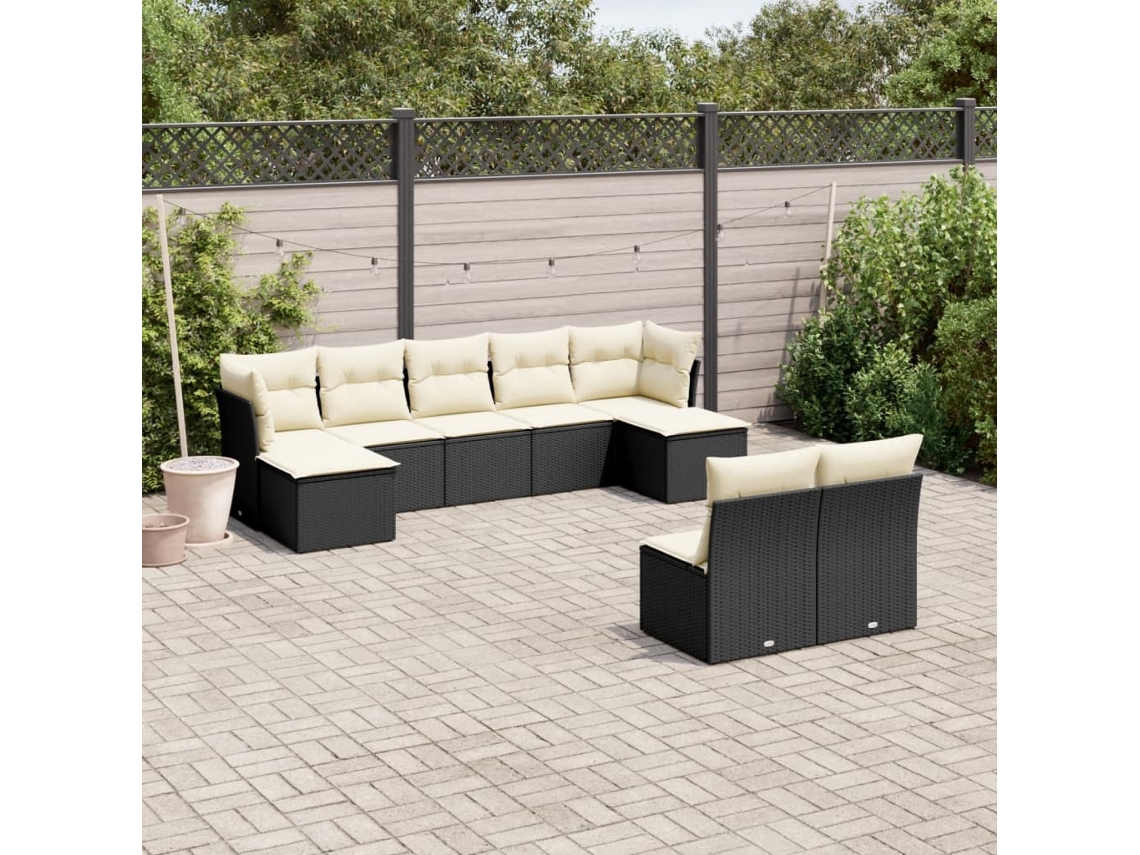 Conjunto de sofás de jardín de 9 piezas DKD Home Decor con cojines de mimbre negros