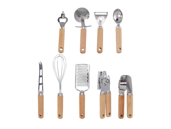 Juego De 9 Utensilios De Cocina, De Madera Y Acero Inoxidable, Duraderos, Resistentes Al Desgaste Y Fáciles De Limpiar.