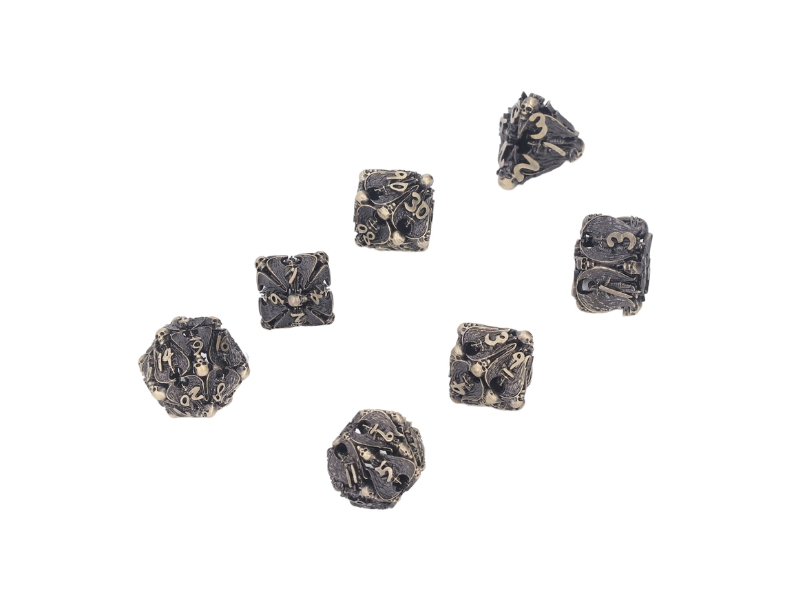 Juego De 7 Dados Poliédricos Huecos De Latón Para Juegos De Rol Y De Mesa.