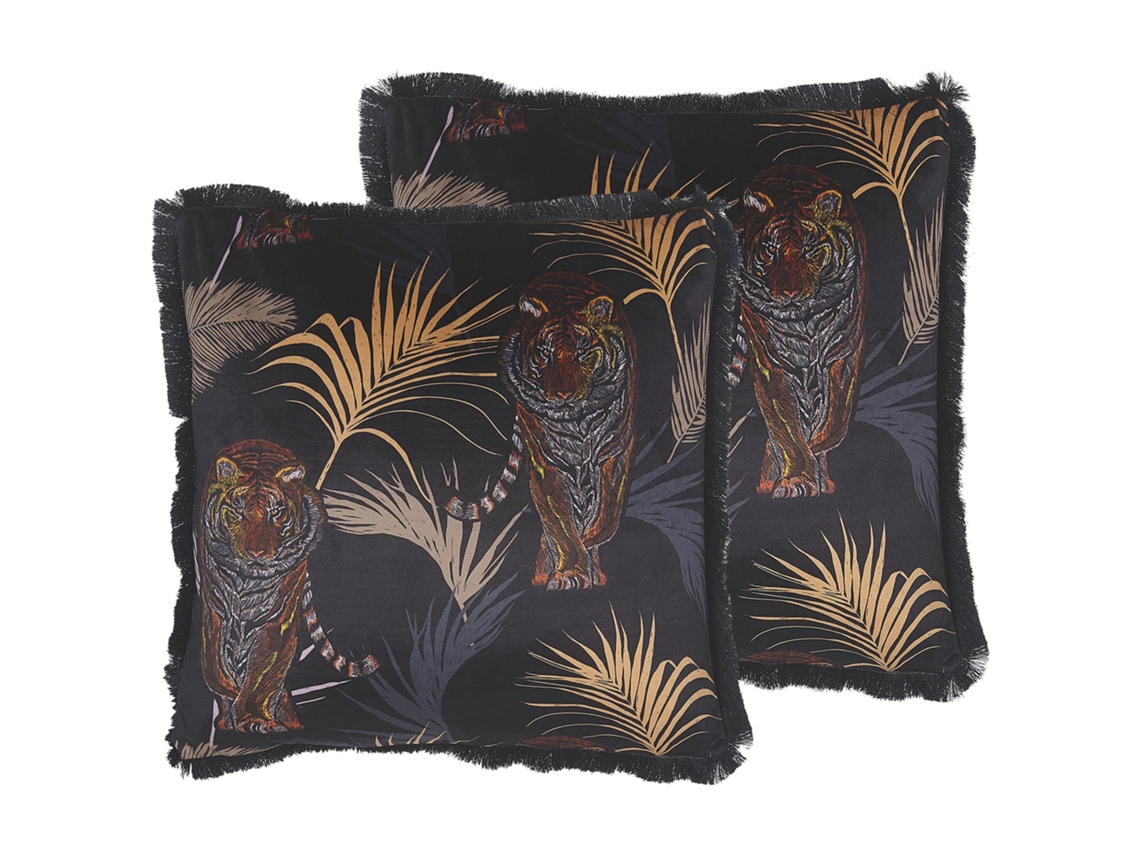 Juego de cojines decorativos BELIANI Ramtek de Poliéster Negro 45x45x12