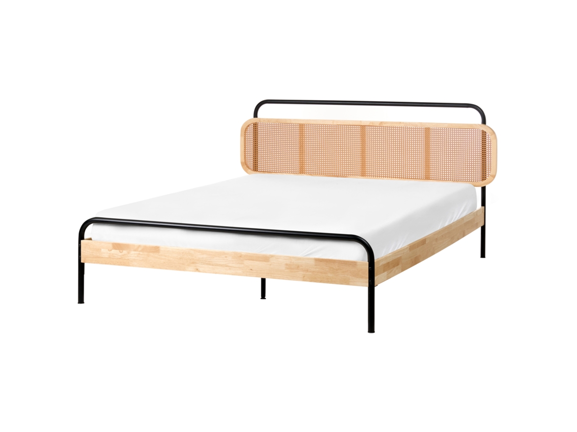 Cama De Matrimonio Beliani Boussicourt De Madera De Caucho Marrón 160x200