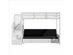 Litera Infantil 90x200 Cm, Escalera Con Armario, 2 Cajones, Cama Inferior Sofá, Cojines, Blanco