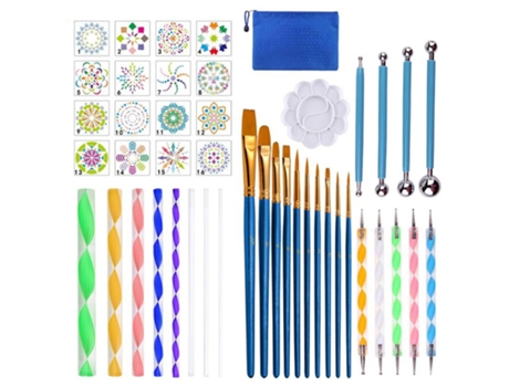 41 Piezas Herramientas de Punteado de Mandala Plantillas de Pintura DIY Paleta de Bolas Pinceles Kit de Puntos de Relieve Multifunción para Lienzo ...