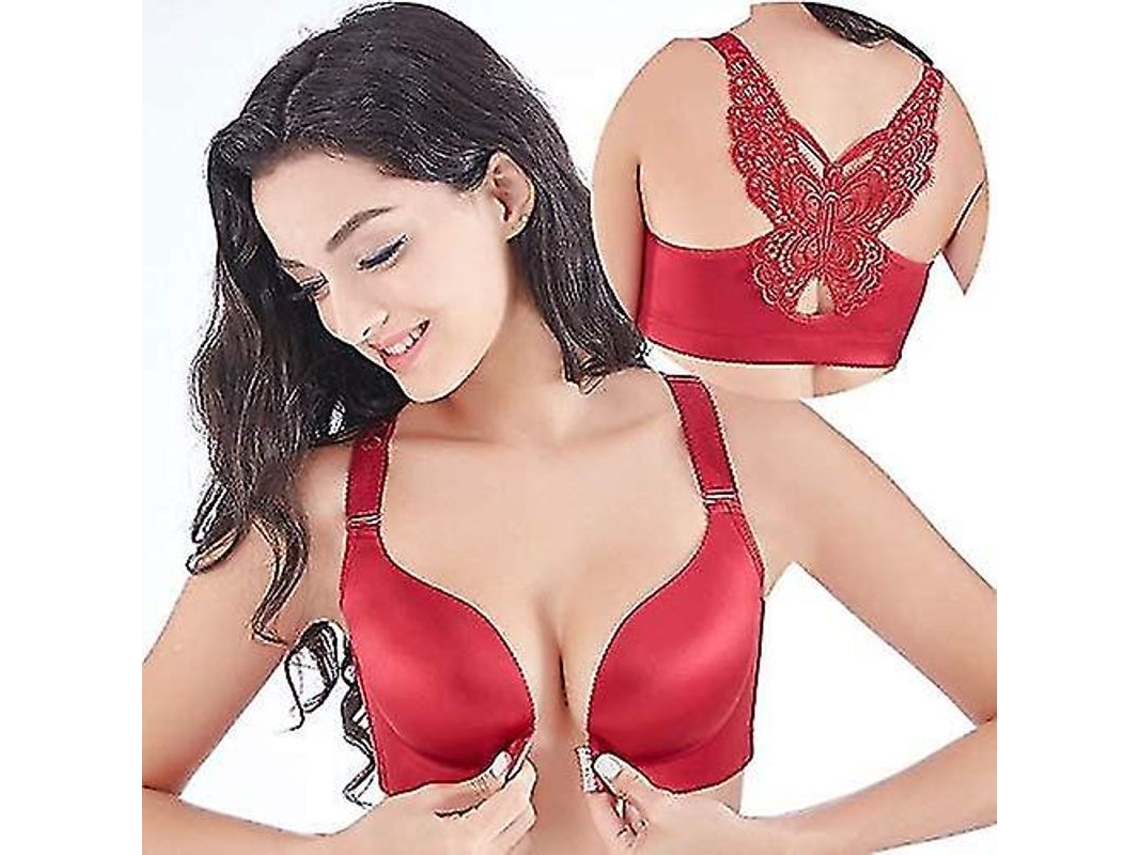 2026-sujetador Comfort Rose Con Cierre Frontal, Diseño T-spalla Con Encaje Floral, Sin Alambre Y Sin Costuras Para Mujer