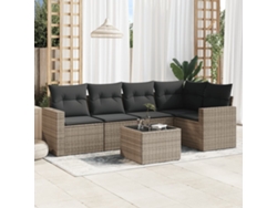 Conjunto de sofá de jardín de 6 piezas con cojines de mimbre gris, Dkd Home Decor
