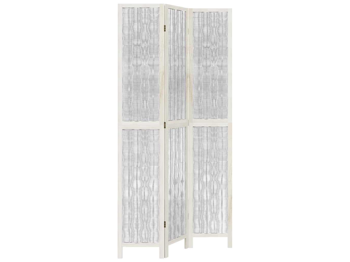Biombo separador de ambientes, 3 paneles en madera de paulownia y ramas de sauce blanco Dec030758