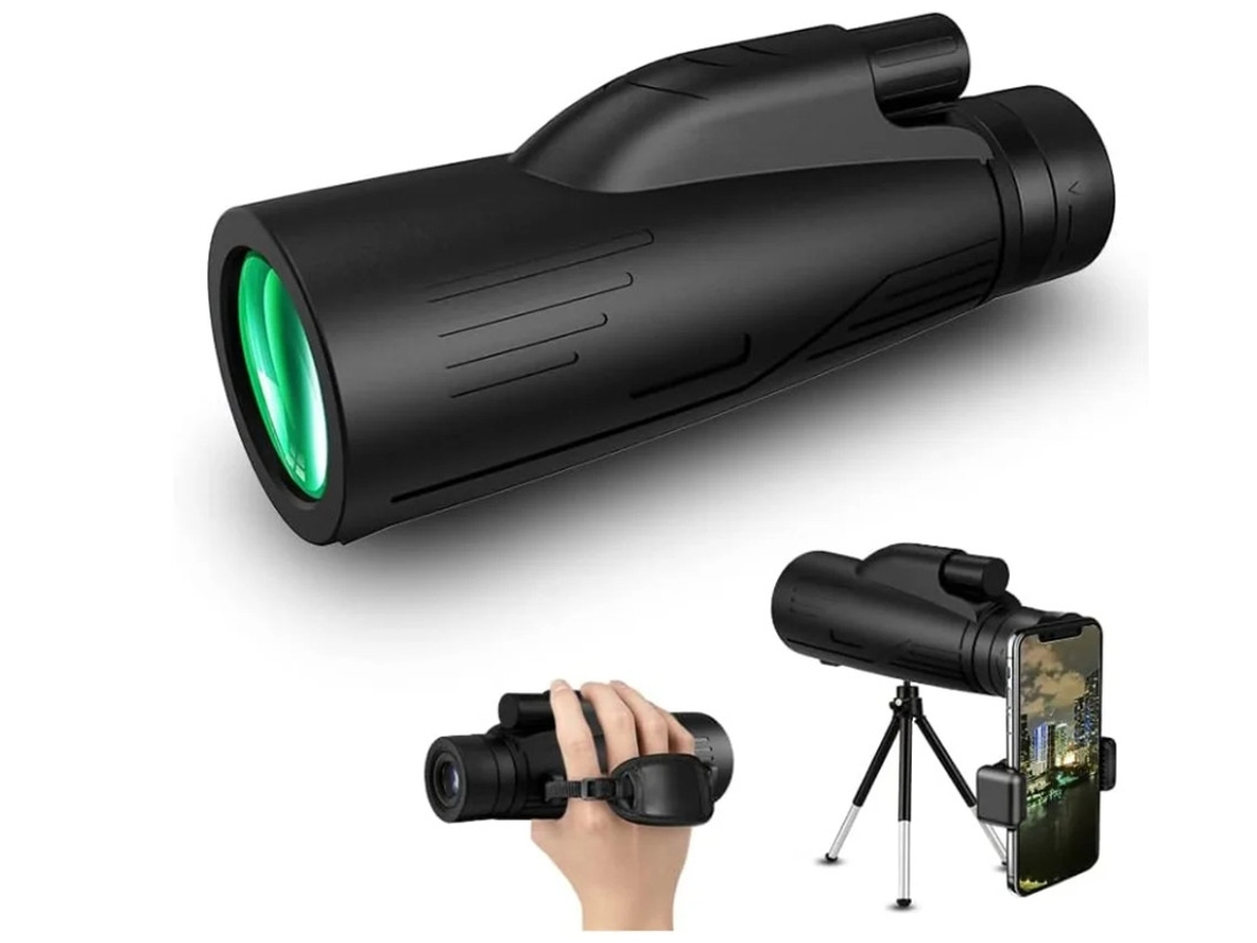 Telescopio monocular 12x50 (2024) para adultos, de alta potencia, con adaptador para smartphone y trípode metálico con prisma Bak4.