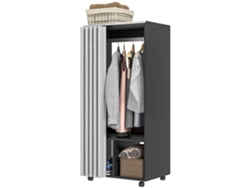 Armario, Mueble De Almacenamiento Móvil Con Cortina, Paneles De Aglomerado, Barra Para Colgar Ropa, Negro.
