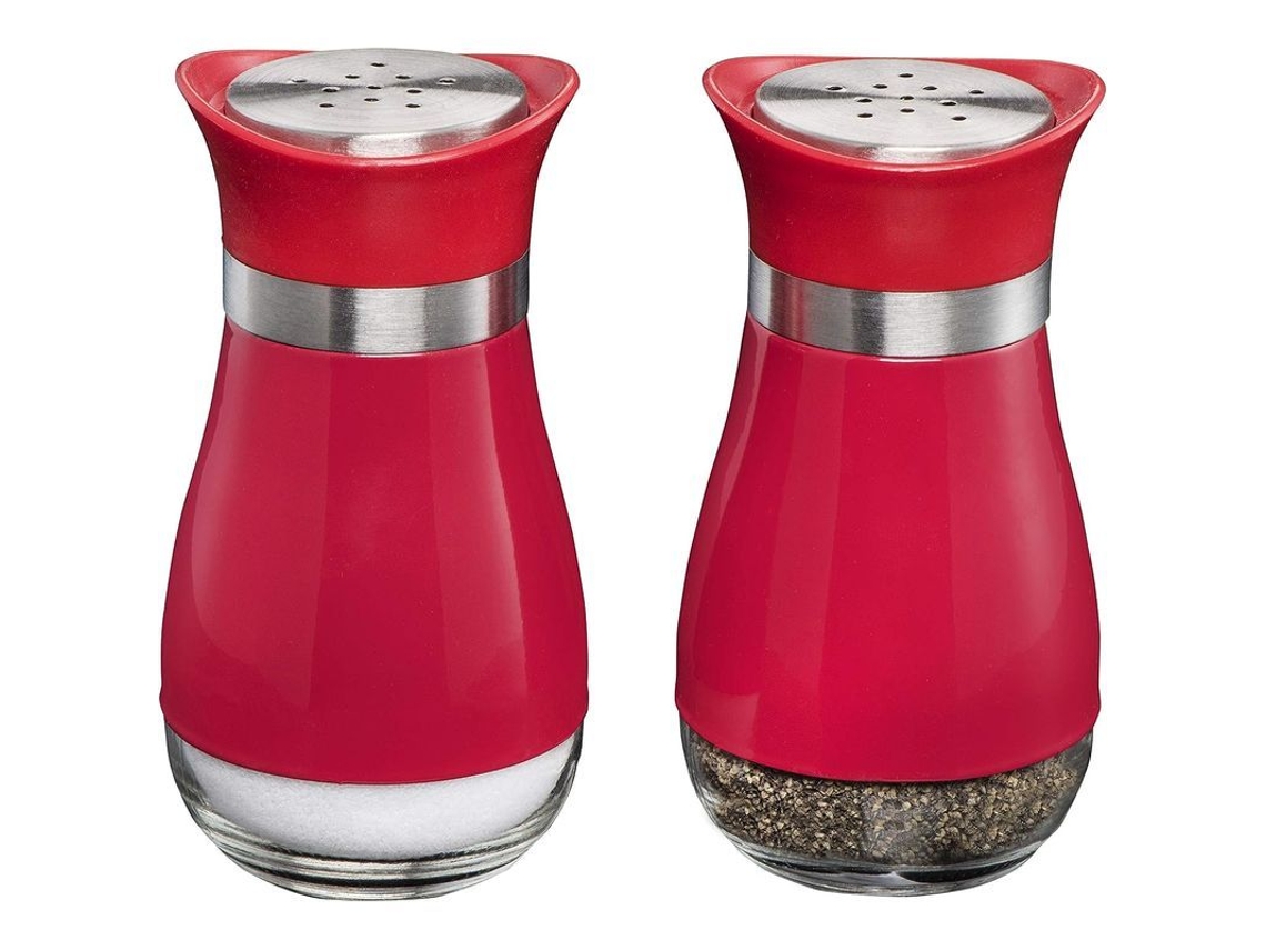 Juego De Salero Y Pimentero (2 Piezas) Elegante Con Base De Vidrio Transparente Diseño Clásico Recargable (rojo)