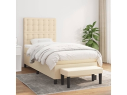 Cama Box Spring Con Colchón Tela Color Crema 90x200 Cm
