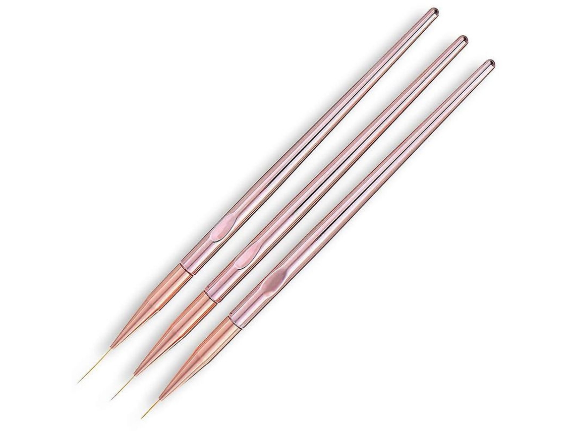 Juego De 3 Pinceles Profesionales Redondos De Oro Rosa Para Decoración Y Esmaltado De Uñas Con Cerdas De Nailon.