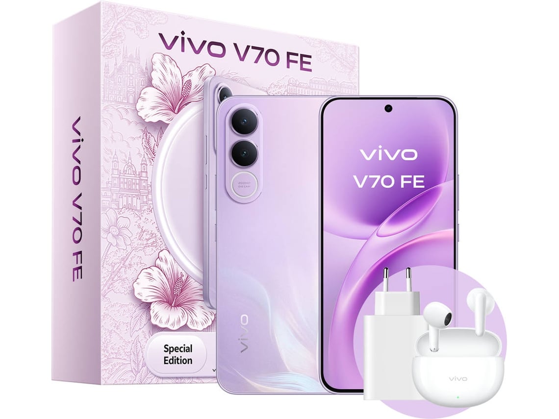Pack Smartphone VIVO V70 FE (6.83'' - 8 GB - 512 GB - Muse Purple) + Auriculares + Cargador