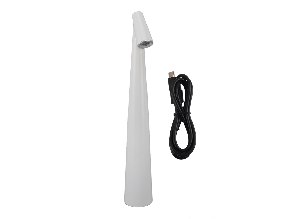 Rebe-lámpara De Mesa De Metal Inalámbrica Recargable Usb Con Dimmer Continuo Y 3 Fuentes Led Táctil Para Interior Y Exterior Blanco
