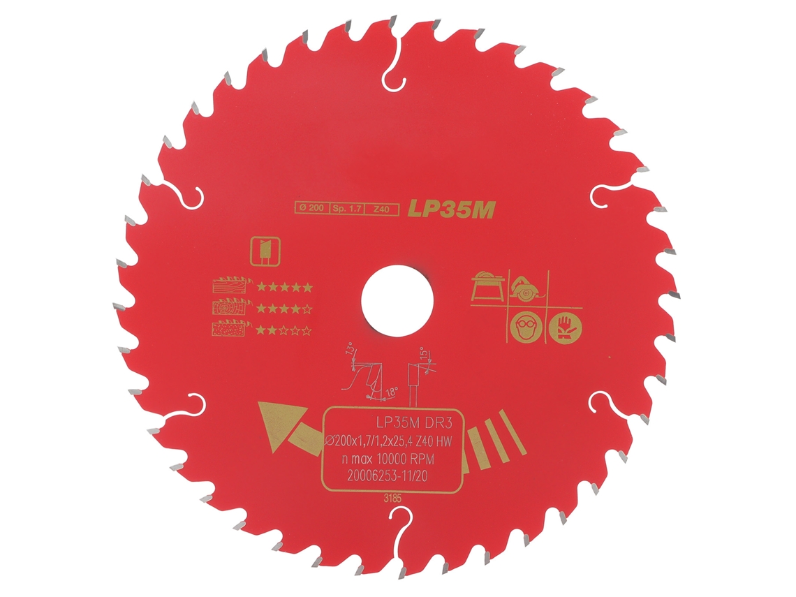 Lâmina de serra circular de carboneto 200x1,7x25,4-40 dentes para corte em madeira.