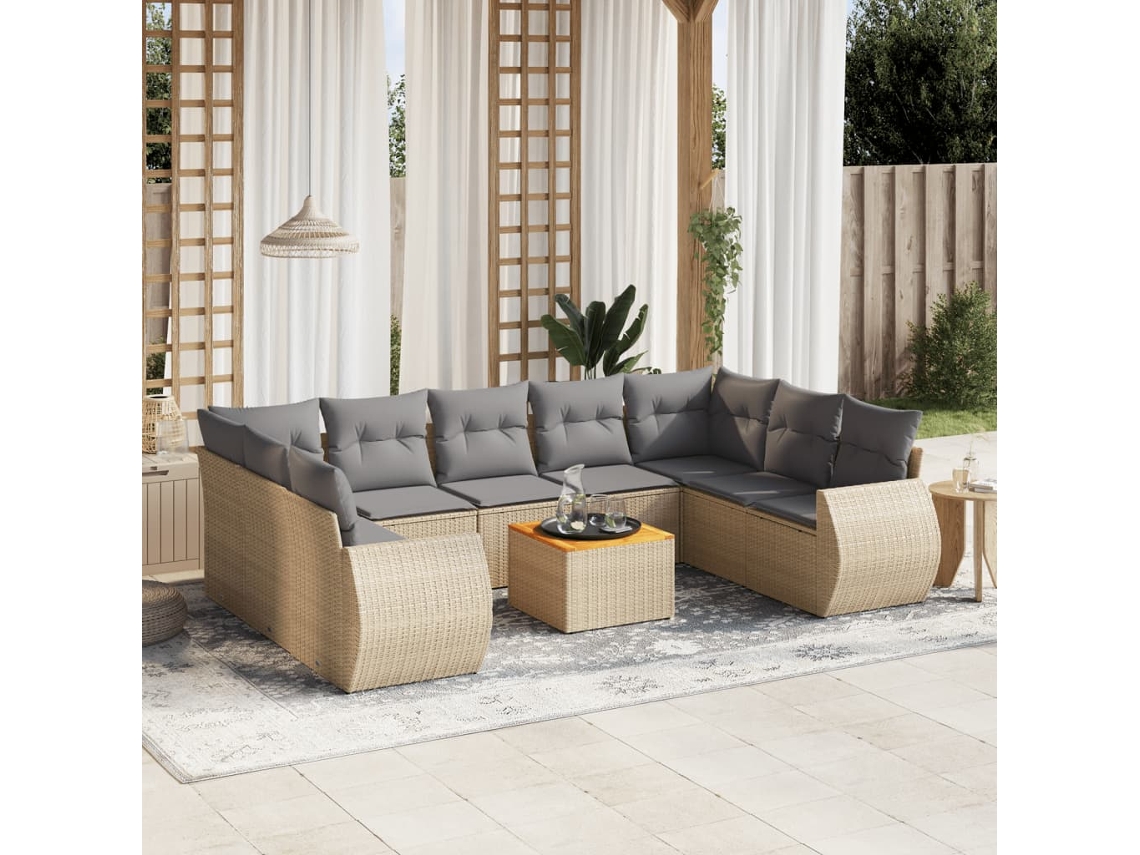 Conjunto de 10 sofás de jardín con cojines de mimbre beige de DKD Home Decor