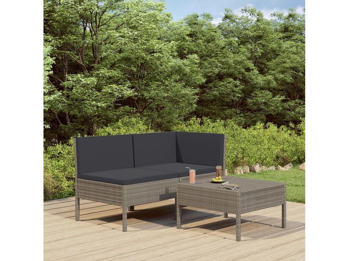 Conjunto de muebles de jardín con cojines, mimbre gris PE, Dkd Home Decor