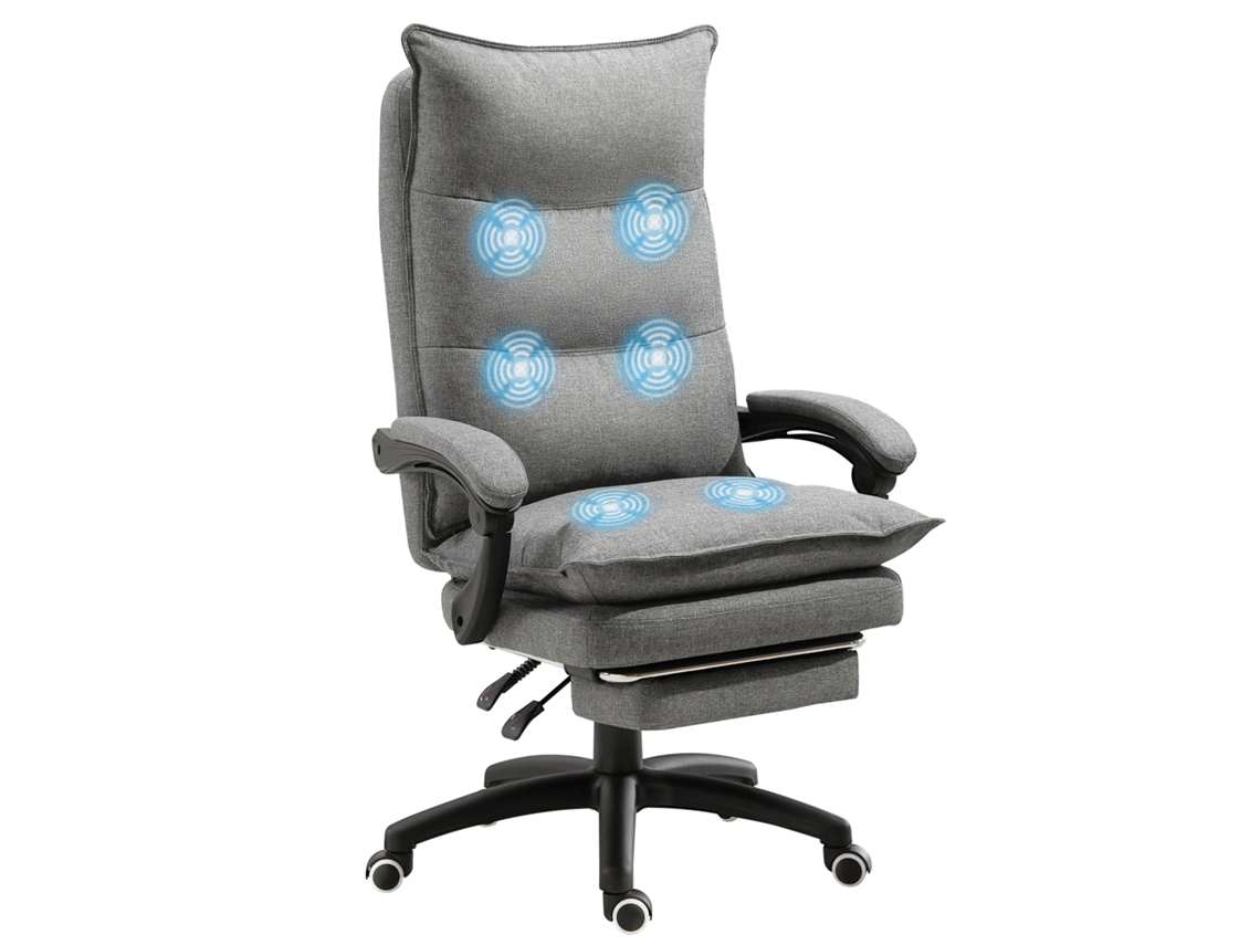 VPMKP - Silla de oficina ergonómica Vinsetto S/MARCA con masaje, respaldo reclinable, altura ajustable, reposapiés, mando a distancia, giro 360°, lino gris