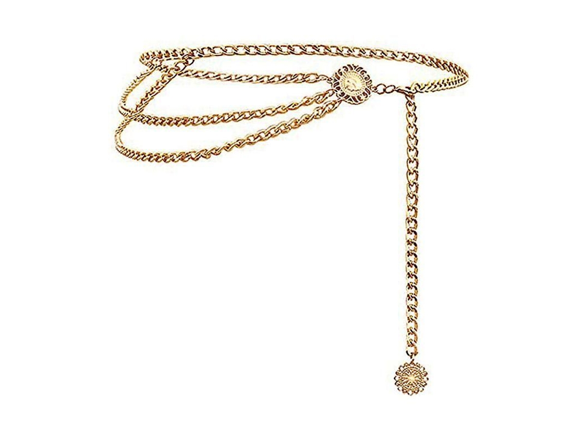 Cinturón Metálico Multicapa Con Colgante De Moneda Para Mujer, Ajustable Y A La Moda.