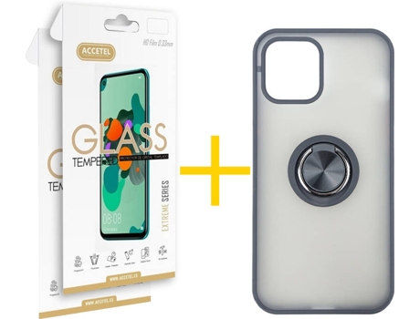 Kit Carcasa y Protector 2 X iPhone 12 Pro Max Skyhe Gel Bumper Ring Negro