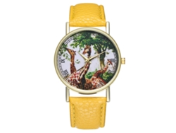 Reloj De Pulsera De Cuarzo Amarillo Con Esfera Redonda Y Estampado De Jirafa Unisex Zhoulianfa