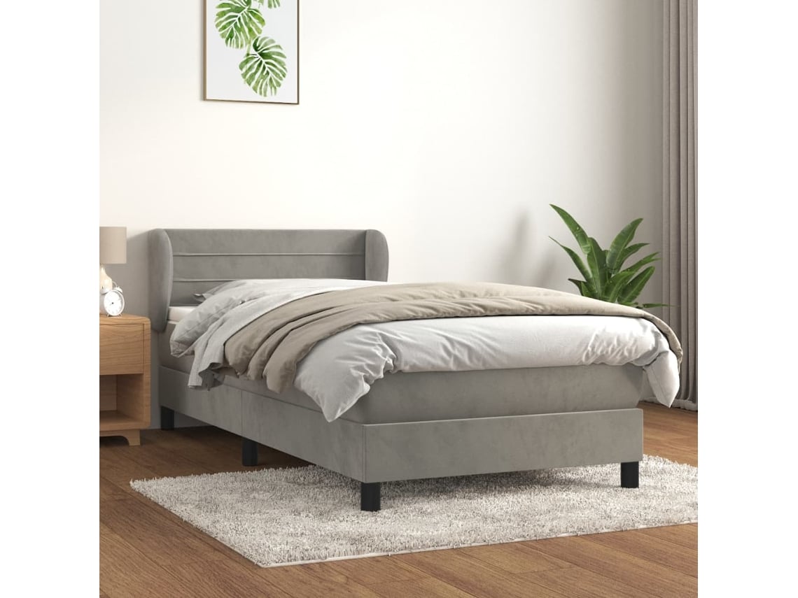 Cama Box Spring Con Colchón Terciopelo Gris Oscuro 90x200 Cm