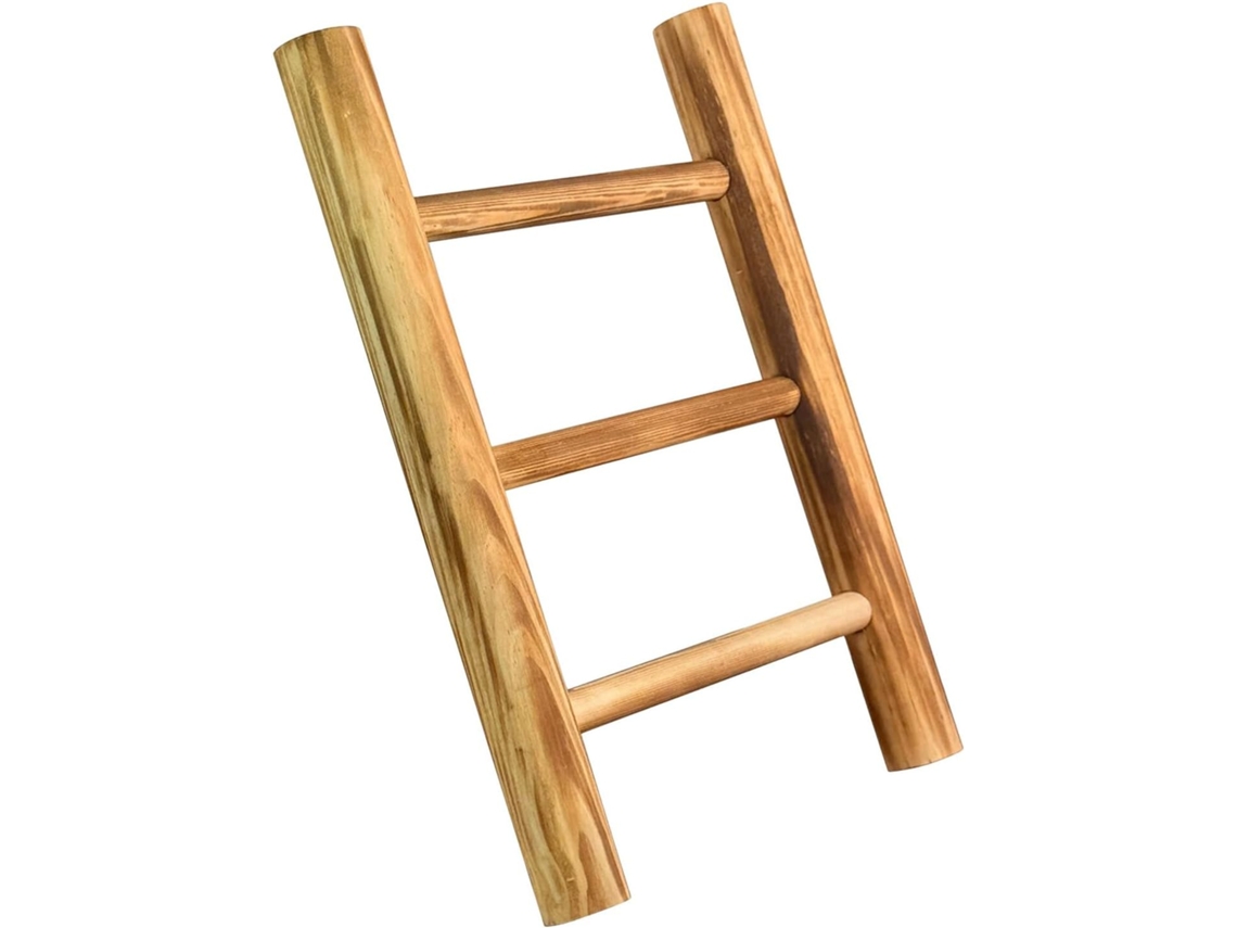 Toallero de madera con forma de escalera de 2 niveles, pequeño, rústico, con estantes decorativos. SFUSHOS