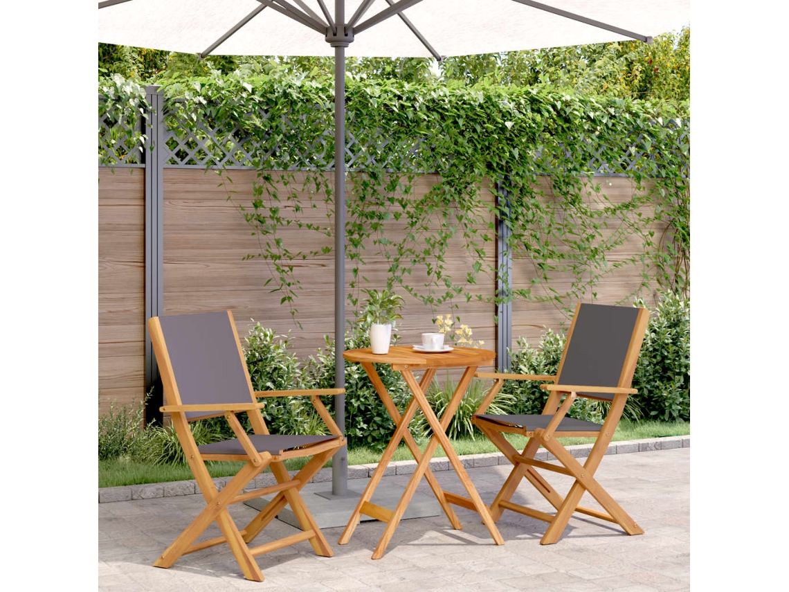 Conjunto 3 Peças Bistro Tído E Madeira Maciça Antracita Dkd Home Decor