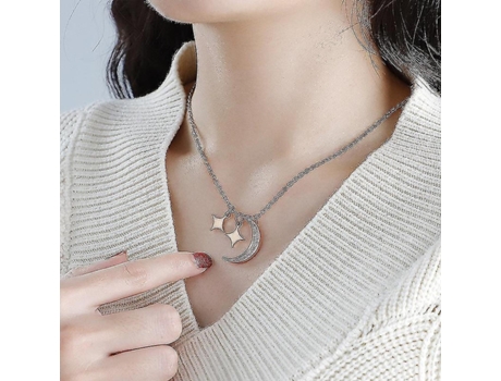 Collar de damas, colgante de combinación de estrella y luna, regalo para la novia Día del profesor