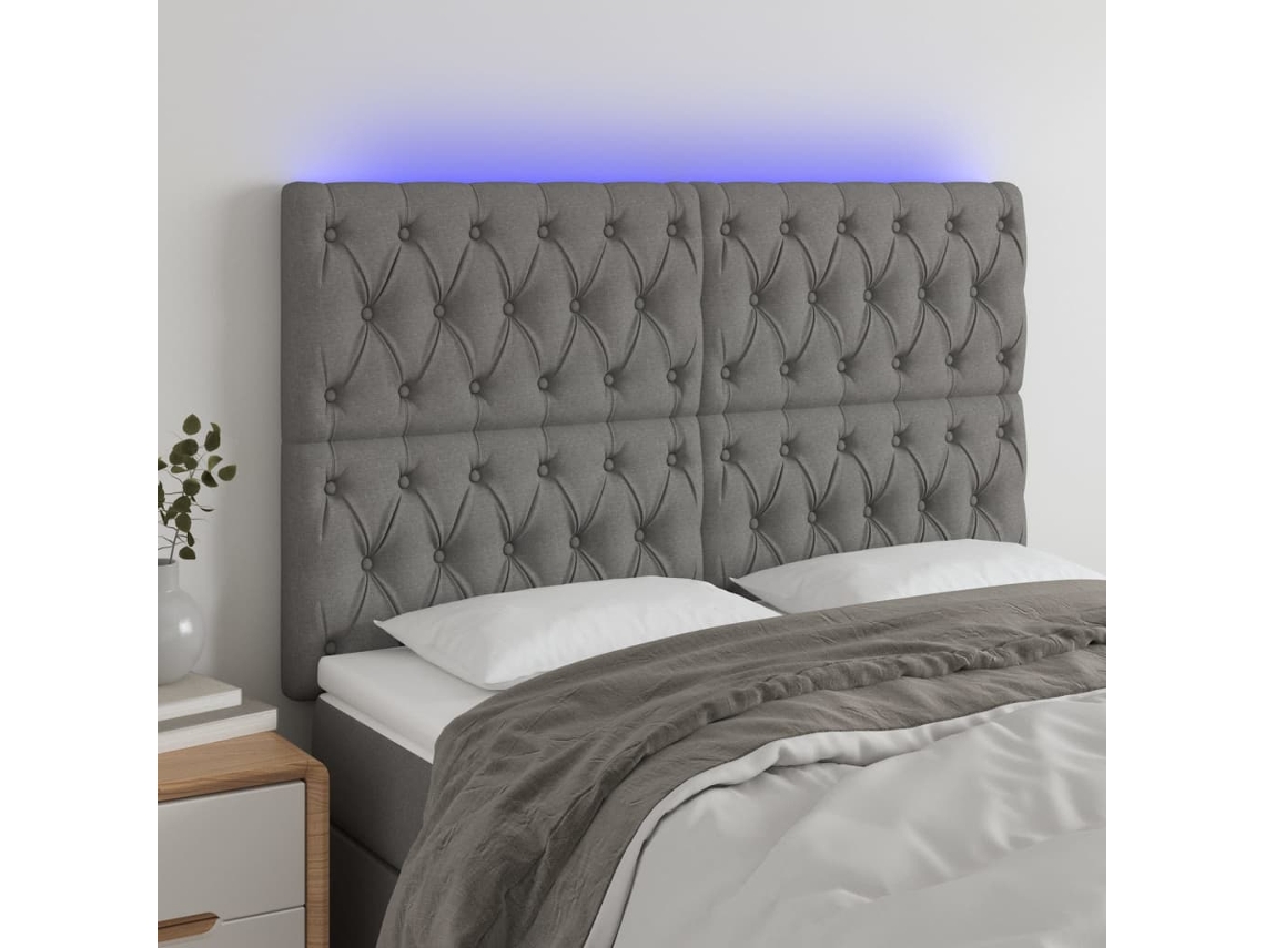 Cabecero Con Luces Led Tela Gris Oscuro 144x7x118/128 Cm