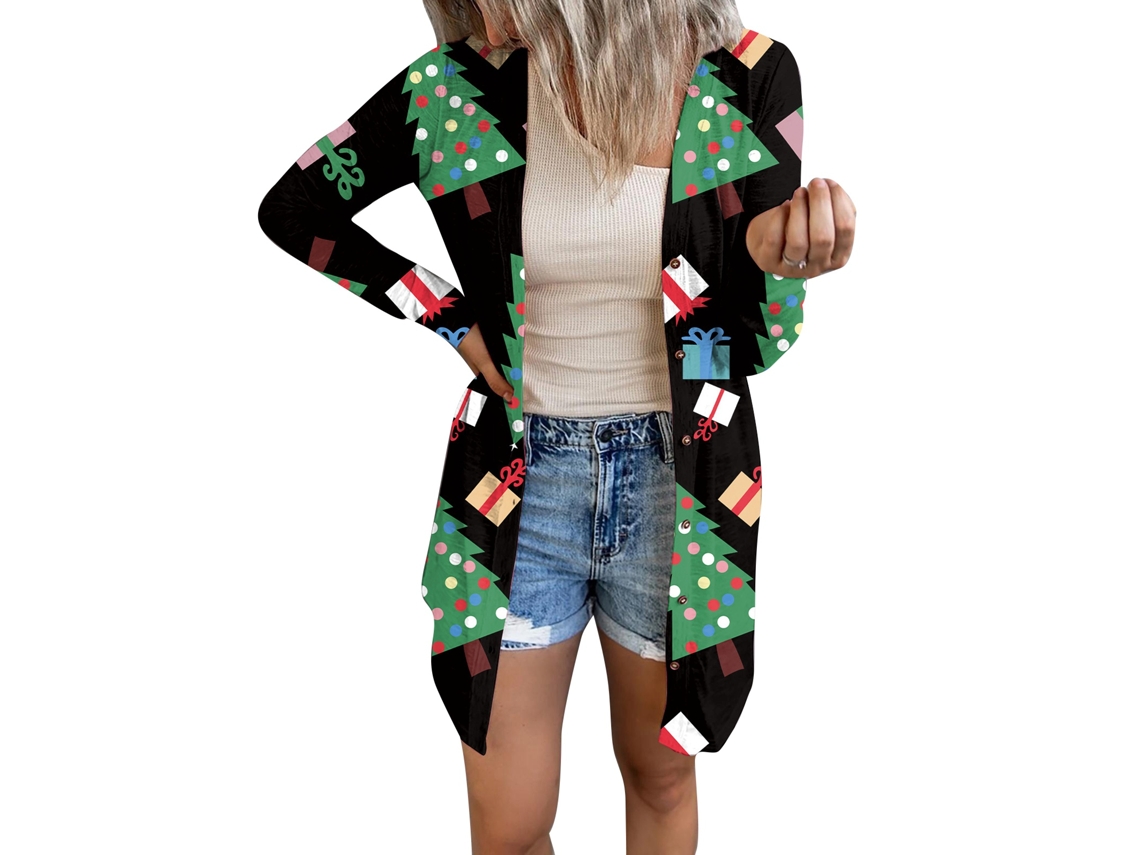 2026altiro-camisa Abrir Frente Manga Larga Suave Estampado Navidad Halloween Casual Blusa Para Mujer Tipo 1 S