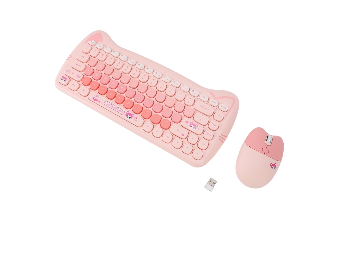 Combo De Teclado Inalámbrico De 84 Teclas Y Ratón Rosa