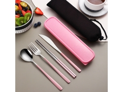 (rosa Plateado) Juego De Cubiertos Portátil De Acero Inoxidable 304, Que Incluye Cuchillo, Tenedor, Cuchara Y Caja De Almacenamiento.