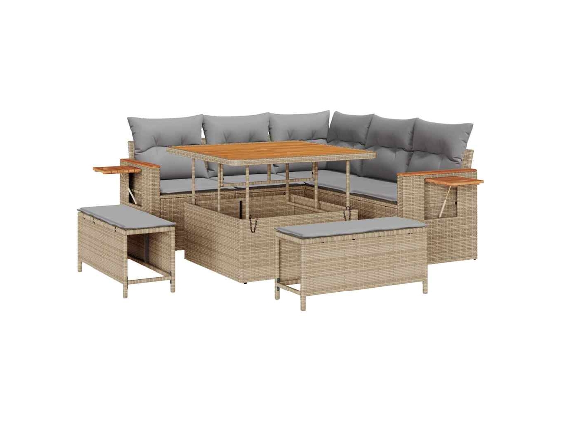 Maison Exclusive - Conjunto De Sofás De Jardín Con Cojín 9 Pcs Beige Y Gris Claro