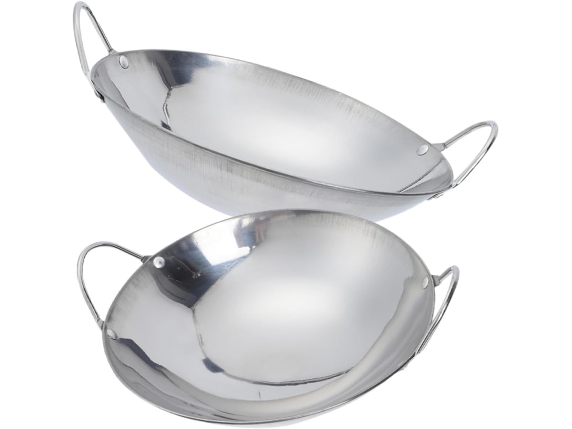 Piezas, Té, Pp, Cocina, Sartén Wok De Acero Inoxidable De 8 Pulgadas, Resistente Al Calor, Doble Fondo