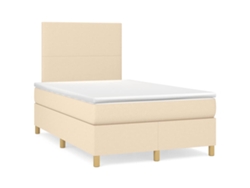 Cama Box Spring Con Colchón Y Luces Led Tela Crema 120x190 Cm