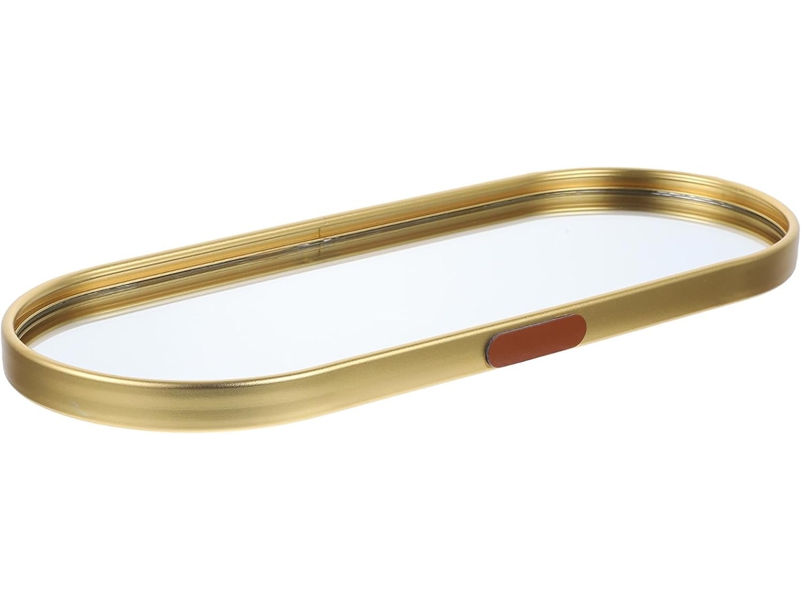 Elegante Bandeja Con Espejo Para Tocador, De Aleación De Aluminio Y Cristal Dorado.