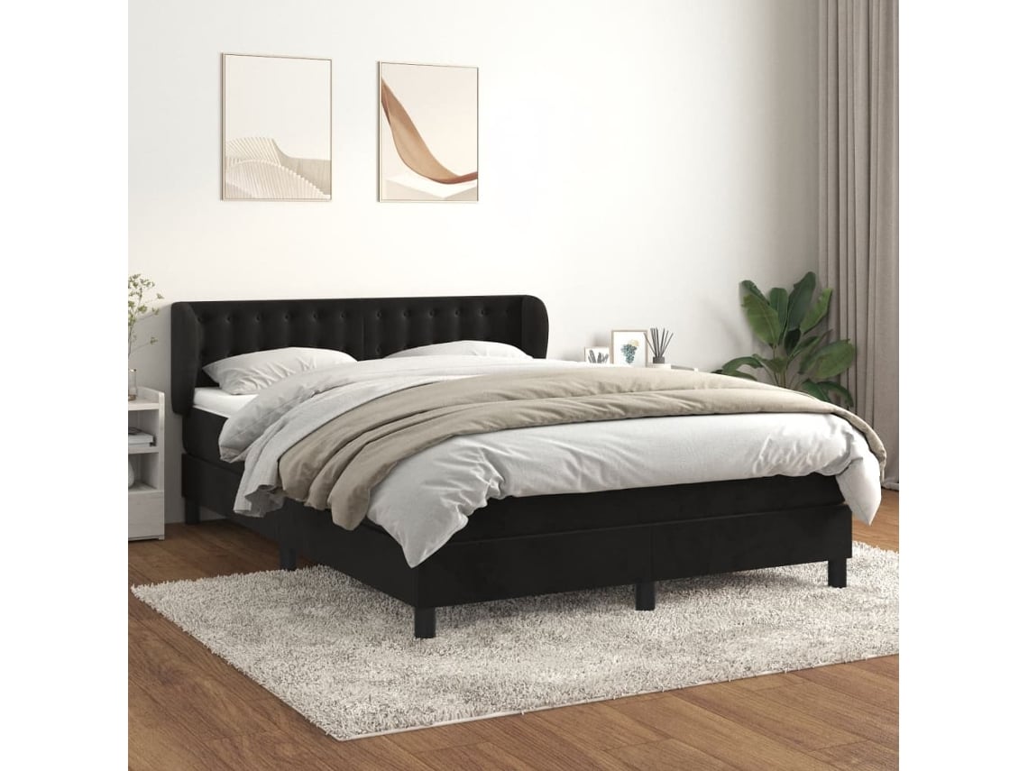 Cama box spring con colchón terciopelo negro 140x190 cm